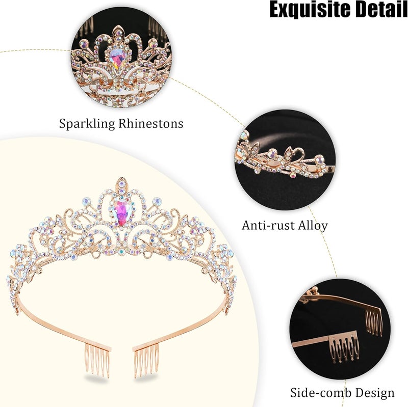 TAROSE Crowns for Women, Queen Crystal Gold Silver Tiaras with White Rhinestone and Combs, Goddess Crown for Wedding Bride Birthday Princess Bridal Shower Hair Accessories for Women - Image 4